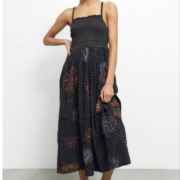 Urban Outfitters Dark Purple Simonette Embroidered Midi Dress, S- Size. - Picture 1 of 12